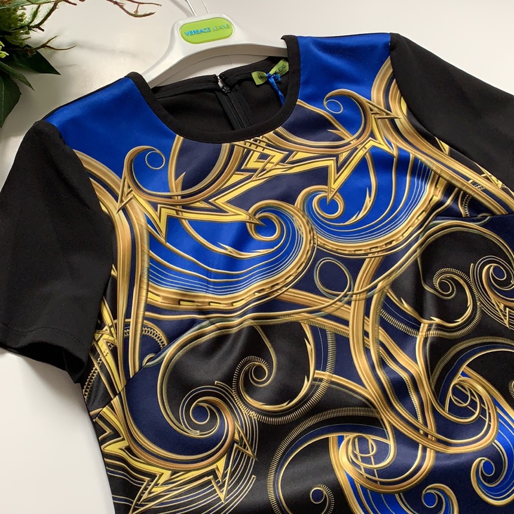 Versace Jeans Black and Blue Dress with Gold Accents